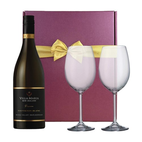 Villa Maria Reserve Sauvignon Blanc 75cl White Wine & Wine Glasses Gift Box